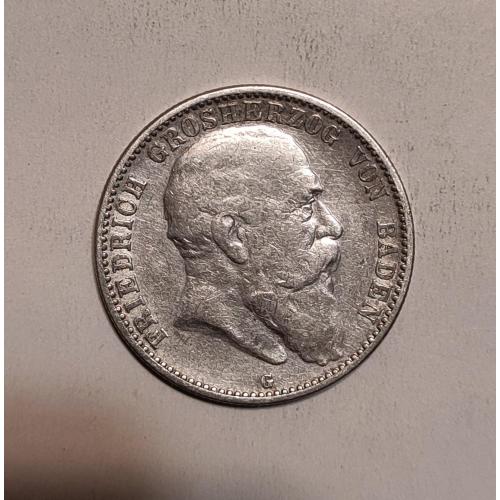 2 Марки Германия империя. Баден 1903 год G. Серебро