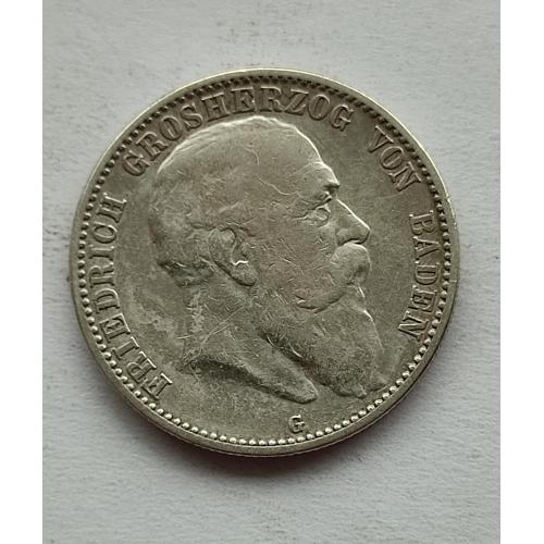 2 Марки Германия империя. Баден 1903 год G. Серебро