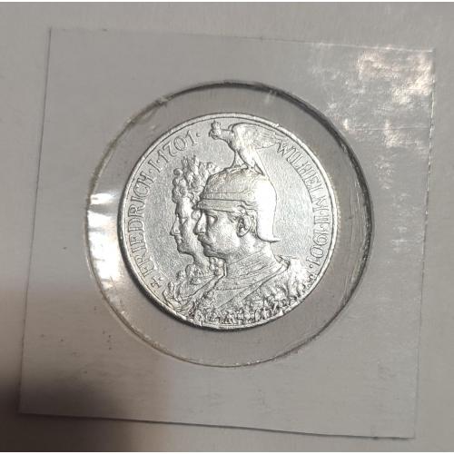 2 марки Прусия. Юбилей королевства 1901. Серебро 