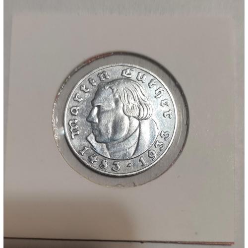 2 Марки Третий Рейх. Лютер 1933 A  Серебро 