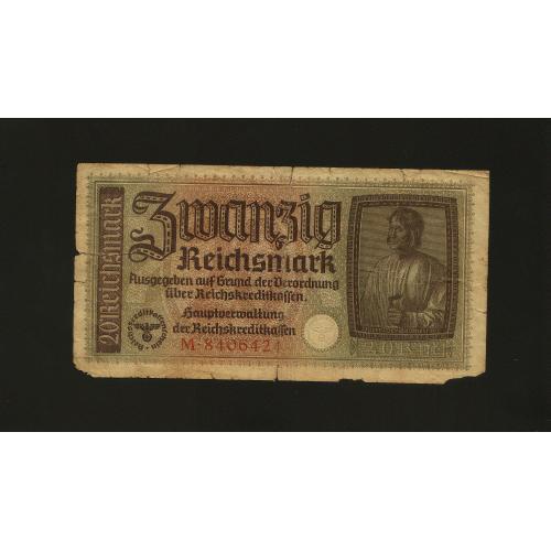 Банкнота 20 Zwanzig Reichsmark 1940-1945 Germany occupation