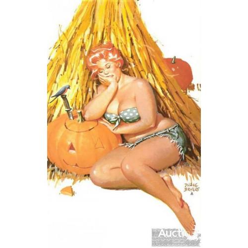 Американский пинап. Хильда вырезала тыкву на Хэллоуин и уснула на тыкве.