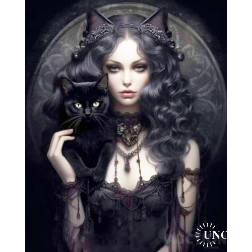 Хэллоуин. Ведьма с черным котом.