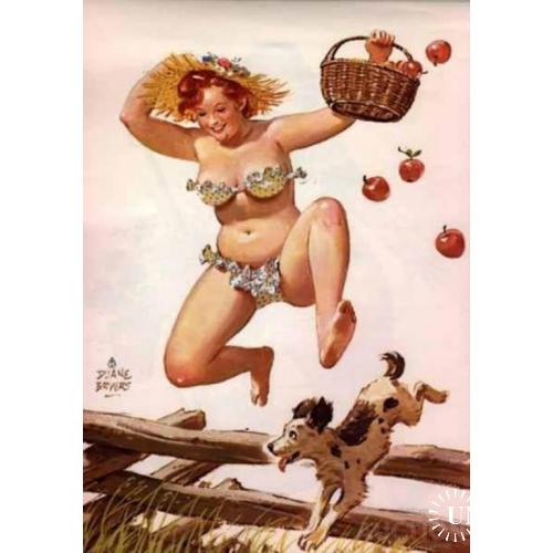 Хильда перепрыгивает через изгородь и теряет яблоки из корзины.