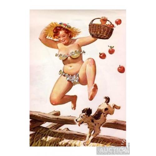 Хильда перепрыгивает через забор с корзиной яблок.