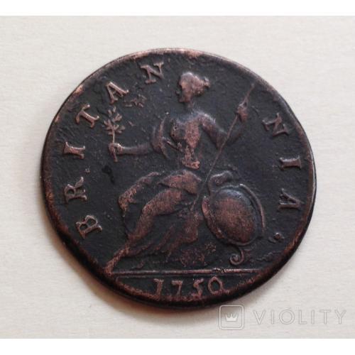  1/2 пенни, 1750 г Великобритания, Георг II, редкая