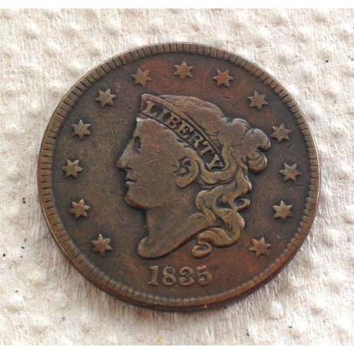 1 цент, 1835 г, США, редкая