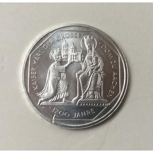  10 марок, 2000 г, ФРГ, юбилейная, 1200 лет Собору в Аахене, серебро