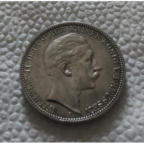 3 марки, 1910 г, Германская империя, Пруссия, правитель - Вильгельм II, серебро 900, вес - 16,6 гр