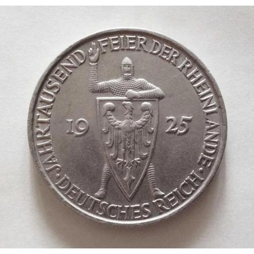  5 рейхмарок,1925D (D- МД Мюнхен),1000 летие Рейнской области, Веймарская республика, серебро