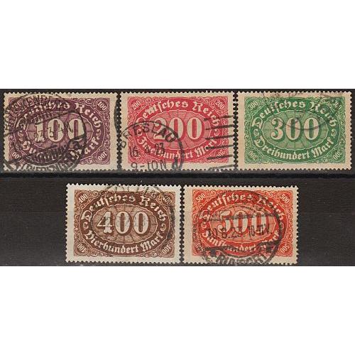 1922 - Німеччина - Стандарт - Деномінація - wmk.1 Mi.219-23  _10,0 EUR  _Повна серія