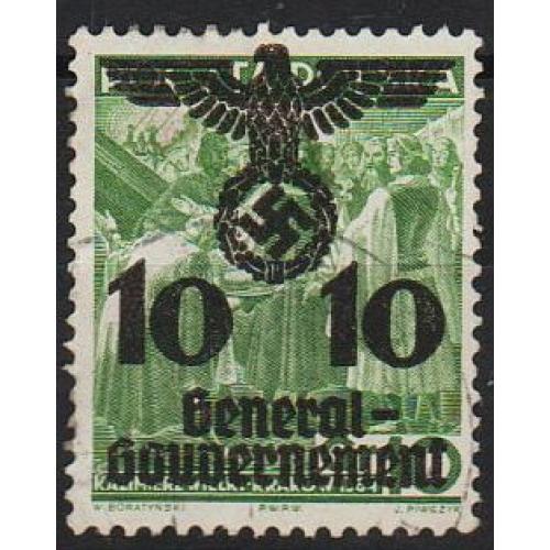 1940 - Рейх - GG - Надрук 10 Mi.21 _гаш