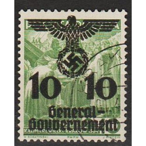 1940 - Рейх - GG - Надрук 10 Mi.21 _гаш 