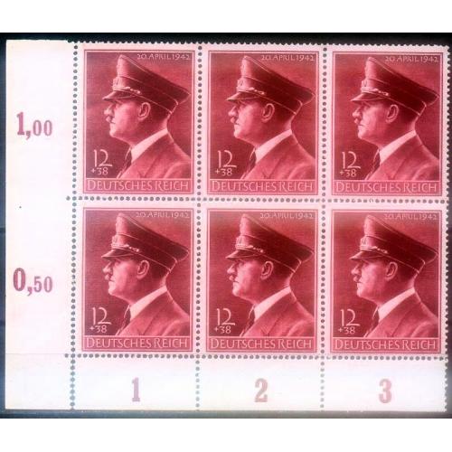 1942 - Рейх - 53 роки Гітлера Мі.813  _Шестиблок **