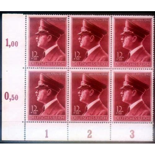 1942 - Рейх - 53 роки Гітлера Мі.813  _Шестиблок **