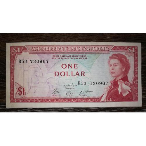 1 східнокарибський долар 1965. Підпис тип 8. Без Барбадосу