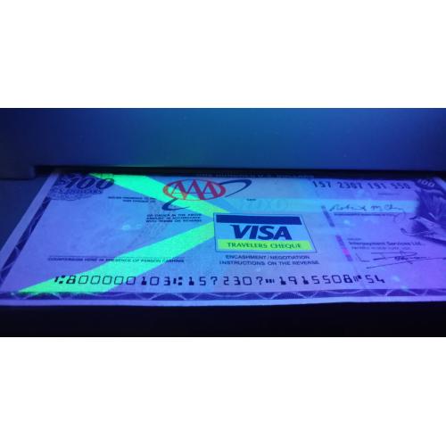 100 долларов 1995 дорожный чек Visa. В\З, УФ, ныр. лента.