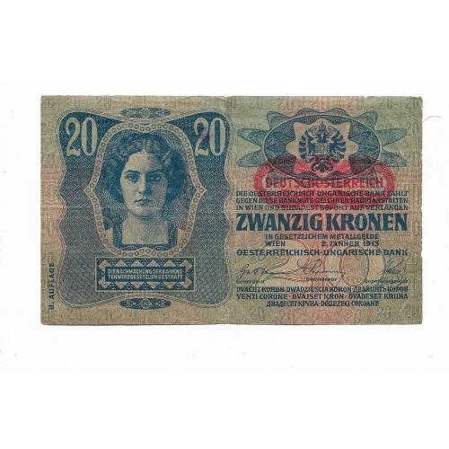 Австрия 20 крон 1913 1919 DeutschÖsterreich под гербом, II Auflage