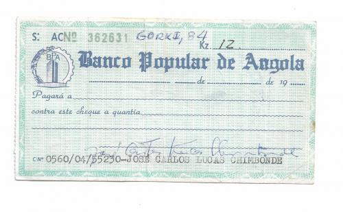 Банковский чек Ангола 