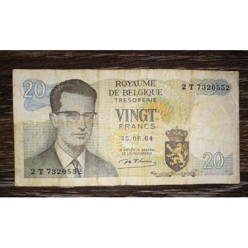 BELGIUM Бельгія 20 франків 15 червня 1964 підпис тип 1 d'Haeze. 1-й випуск