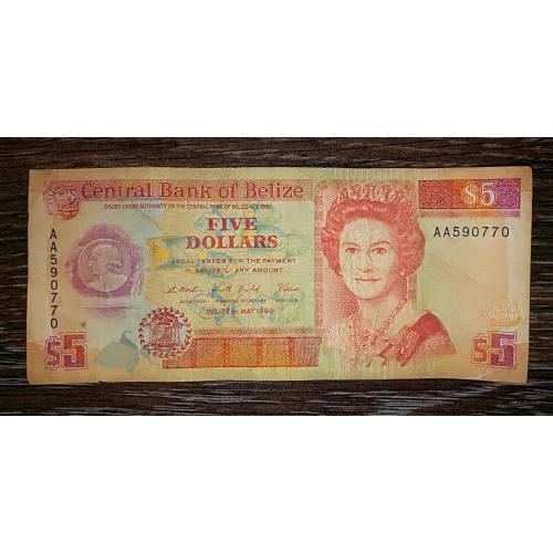 BELIZE Белиз 5 долларов 1 мая 1990