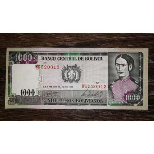 BOLIVIA Боливия 1000 песо боливиано 25 июня 1982, подпись тип 3, Rossel, Zalles