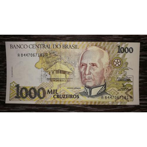 BRAZIL Бразилия 1000 крузейро 1990 1991. Підписи, тип 2: Moreira, Gros. UNC. MINISTRO