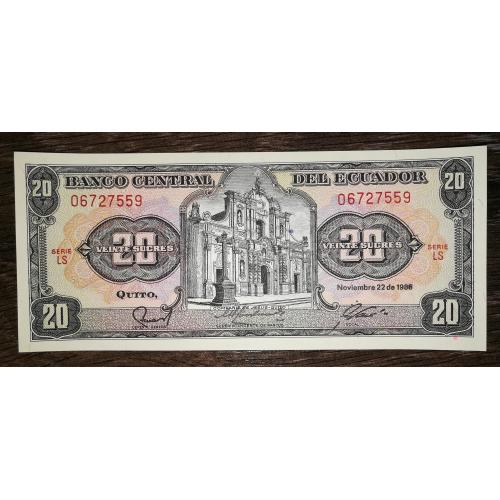 ECUADOR Еквадор 20 сукре 22 листопада 1998 підпис тип 3. UNC