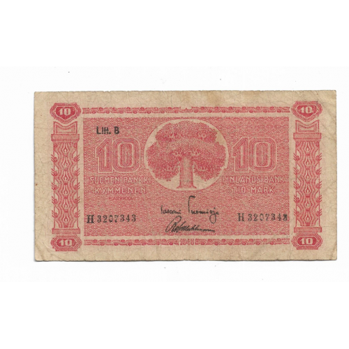 FINLAND Финляндия 10 марок 1945 Litt. B" Подписи: Tuomioja и Wahlman