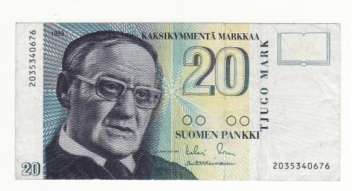 Финляндия 20 марок 1993 Sorsa Heinonen