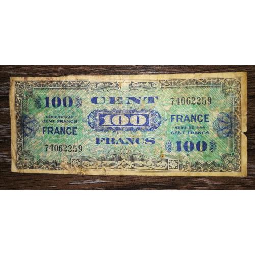 FRANCE Союзницька окупація Франції 100 франків 1944 2-й випуск, без прапора. "Без серії" 