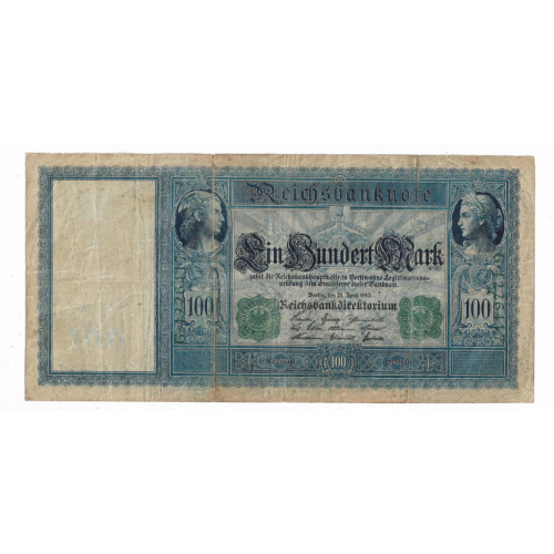 Германия 100 марок 21 апреля 1910 зеленые штампы