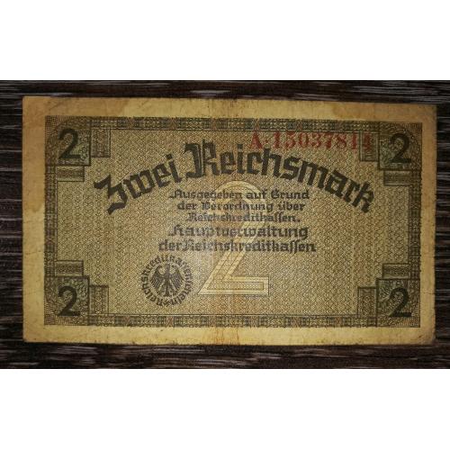 GERMANY Німеччина 2 окупаційні рейхсмарки 1940 1945, 2-й випуск, 8 цифр в №