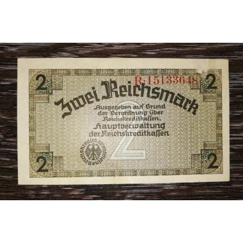 GERMANY Німеччина 2 окупаційні рейхсмарки 1940 1945, 2-й випуск, 8 цифр в №