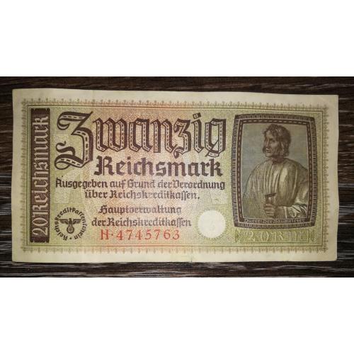 GERMANY Німеччина 20 окупаційних райхсмарок 1940 1945, склеєна