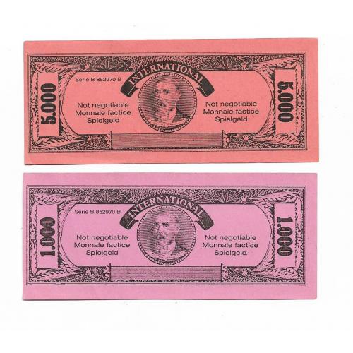 Игровые банкноты Монополия 1000, 5000 набор 2шт разные. Иностранные