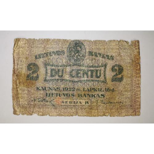 Lithuania Литва 2 цента 1922 редкость!!