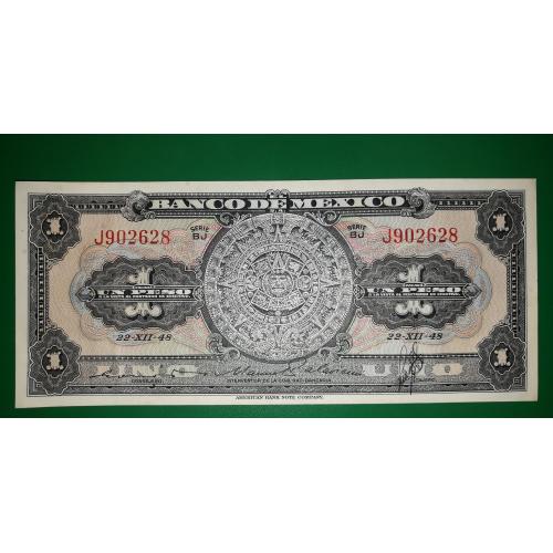 Mexico 1 песо 22 грудня 1948 Мексика. Banco de México S.A. Підпис тип 3. Календар ацтеків