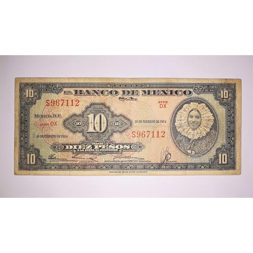 Mexico 10 песо 10 лютого 1954 Мексика. З червоними гільйошем і штампом