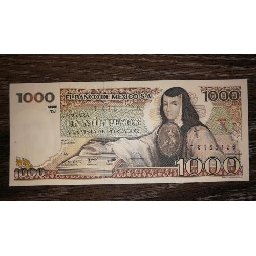 Mexico 1000 песо 25 березня 1982 Мексика, підпис як на 1984. Зелений штамп. UNC- 