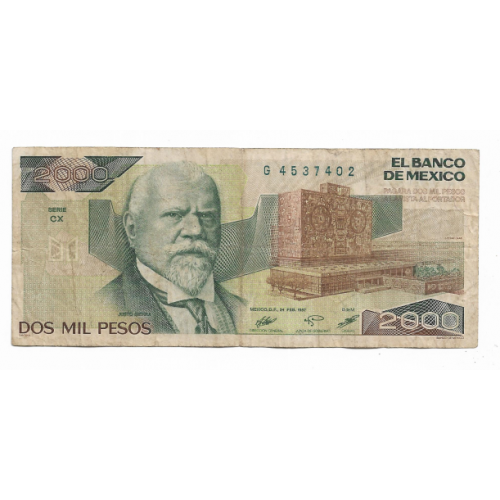 Mexico 2000 песо 24 февраля 1987 (тип подписей - серия СХ) Мексика.