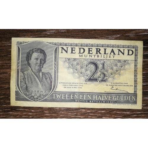 NETHERLANDS Нідерланди 2,5 гульдена 8 серпня 1949, 1943, 1945