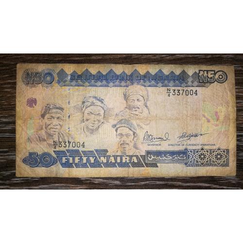NIGERIA Нігерія 50 найр 1991 - 2000 підпис тип 3. Тип серії(дріб) високий, одна літера.