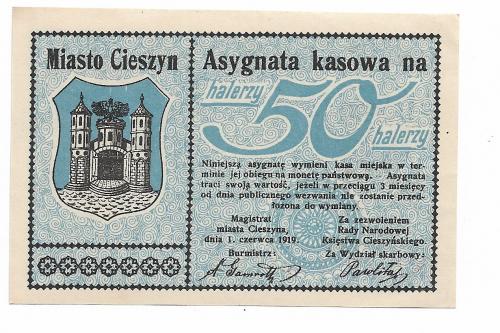 Польша Цешин 50 геллеров 1919 немецкий и польский языки. 