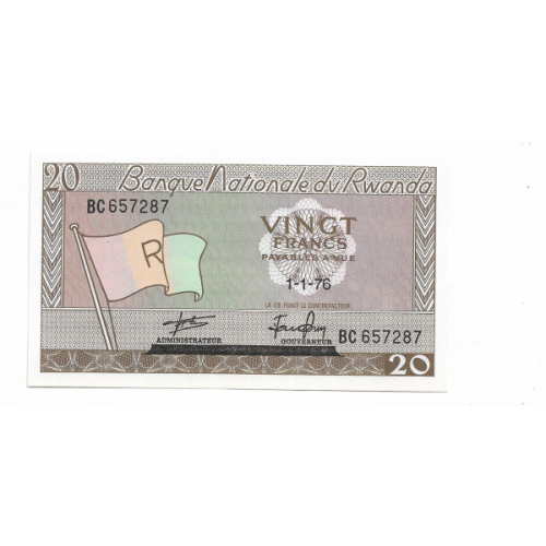 Rwanda Руанда 20 франків 1 січня 1976 UNC