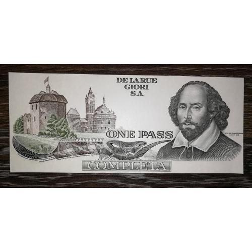 Шекспір 1 Pass De la Rue Giori Completa пробна банкнота. Рельєфний друк
