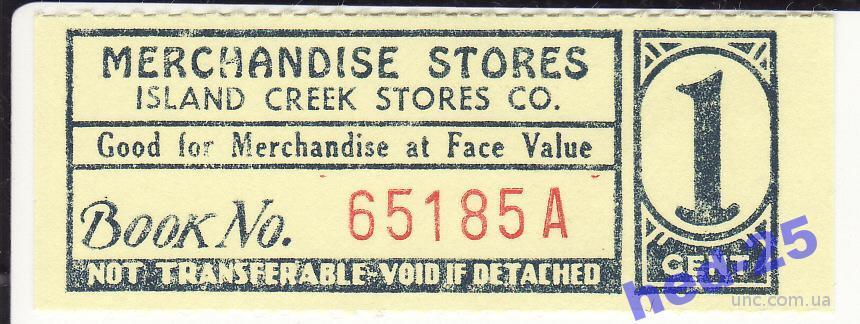Шпицберген США купон 1 цент 1915 г. UNC