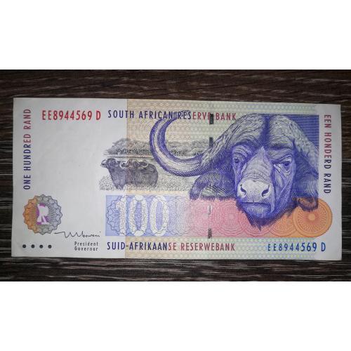 South Africa ЮАР 100 рэндов буйвол 1994 1999 1-й выпуск (Afrikaans). 2-й тип подписи - Mboweni. 