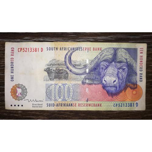 South Africa ЮАР 100 рэндов буйвол 1994 1999 1-й выпуск (Afrikaans). 2-й тип подписи - Mboweni.