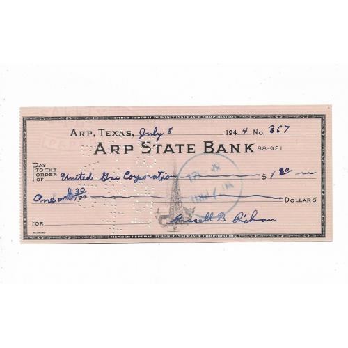 США чек 1 долар 30 центів 1944 з перфорацією
